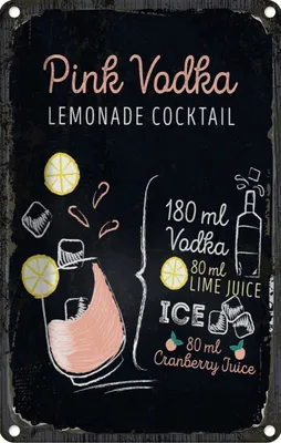 Produktbild von vianmo Blechschild 30x20 cm Pink Vodka Cocktail Recipe
