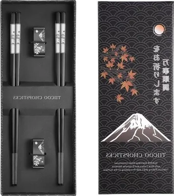 Produktbild von Wiederverwendbare Essstäbchen aus Metall – 2er-Set aus titanbeschichtetem Edelstahl – spülmaschinenfest – rutschfest – japanischer Stil – lasergraviert – mit Halter – Essstäbchen-Geschenkset
