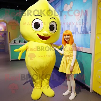 Obrázok produktu pre Maskot spoločnosti REDBROKOLY, postavička "Lemon Yellow Mermaid" (Morská víla v limetkovej farbe), oblečená v kombinéze a s podväzkami