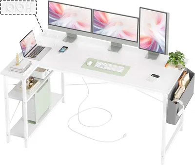 Image de Bureau en L - Bureau d'angle - Bureau de jeu - Bureau informatique - Bureau de travail - Blanc - 140 x 70 cm