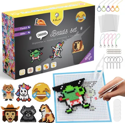 Produktbild von La Manuli Bügelperlen Set 4500 Stück Steckperlen 5mm Midi Größe (22 Farben) mit Steckplatten, Vorlagen und Zubehör, Fuse Beads Kit für Jungen und Mädchen ab 6 Jahren