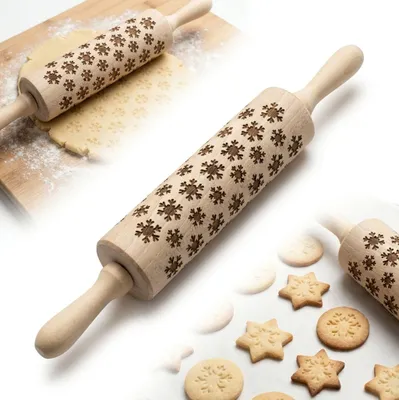 Immagine prodotto di RULLO per pasta CON INCISIONE DI FIOCCHI DI NEVE in legno, 38 cm, da cucina, natalizio