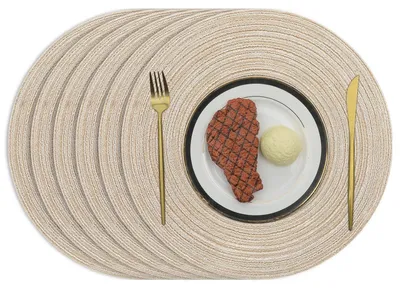Immagine prodotto di Sottopiatti rotondi, set da 6, color beige, in cotone, lavabili, resistenti al calore, intrecciati, diametro 38 cm