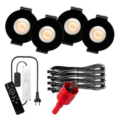 Produktbild von S-Polylight PREMIUM Mini LED- Einbauspots Warmweiss 3.000K, DIMMBAR, IP65, FUNK 3W LED Einbaustrahler Terrassenüberdachung, Terrassenbeleuchtung, Bad, Sauna, LED Spots mit Fernbedienung (SCHWARZ, 4x LED-SET)