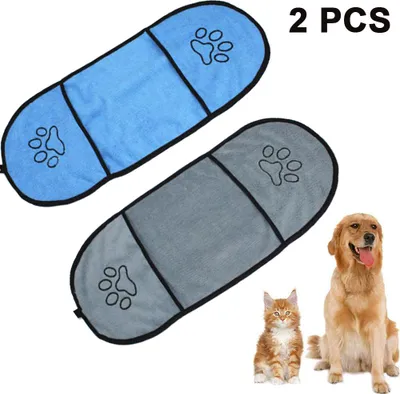 Produktbild von Hundehandtuch, Mikrofaser Haustier Badetuch - 2 Stück Ultra Saugfähige Haustier Handtücher Hundehandtuch - Die Mit Gestickten Paw Trocknen-Prämie Handtuch für Katze Hündchen und Andere Klein Tiere