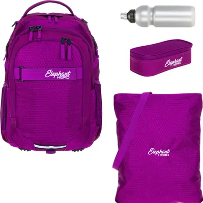 Produktbild von Schultasche 4 Teile Set Schulrucksack Ranzen Schulmappe Rucksack + Turnbeutel Attach Bag + Mäppchen Box + Trinkflasche 12993 Wild Berry Lila rtmf