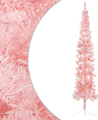 "2024"cloris Künstlicher Halb-Weihnachtsbaum mit Ständer Schlank Rosa 240 cm - Künstliche Weihnachtsbäume CHY81379353