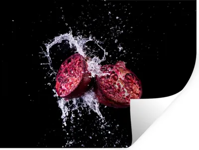 Produktbild von MuchoWow® Wandtattoo Wandsticker Wandaufkleber Granatapfel - Frucht - Wasser - Schwarz - Violett 120x90 cm Selbstklebend und Repositionierbar - Aufkleber