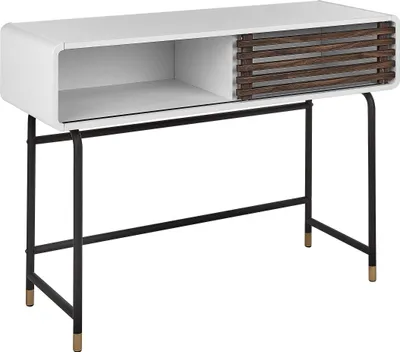Produktbild von BELIANI Konsolentisch Weiß / Dunkler Holzfarbton Faserplatte Pulverbeschichtetes Metall 40 x 104 x 80 cm Rustikal Retro Wohnzimmer