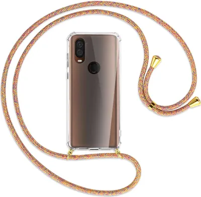 Produktbild von Handykette Backcover-Schutzhülle mit Band (Metall goldfarben) für Motorola One Vision - Rainbow