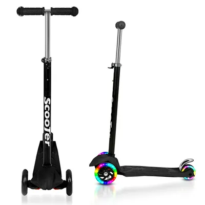 Produktbild von Hengda Kinderroller Klappbar Tretroller Cityroller LED Räder Kickscooter Dreiradscooter Höhenverstellbar Schwarz