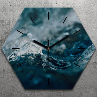 Produktbild von Uhr hexagonal 40 cm Glas Geräuschlos schwarze Zeiger - Wasser rippel