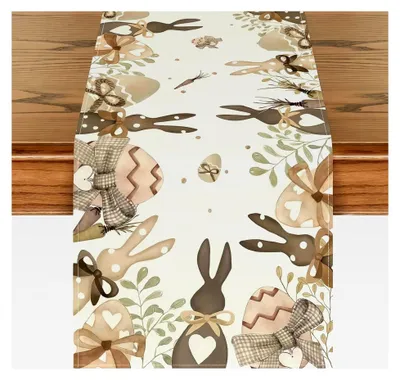 Produktbild von Tischläufer Ostern mit Hasenmotiven, 33 x 183 cm, Tischdekoration für Ostern, moderne Frühlingsdeko für drinnen und draußen