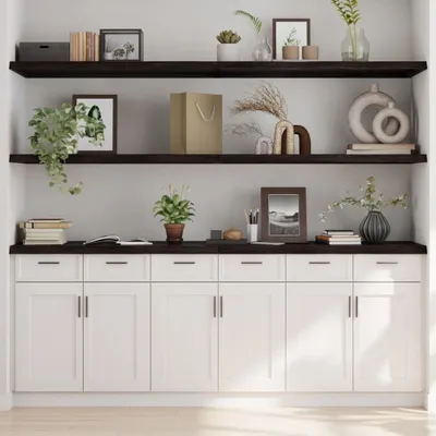Obrázek produktu pro Maison Exclusive – Nástěnná police, tmavě hnědá, rozměry 220x50x(2-4) cm, masivní dřevo, dub, ošetřená