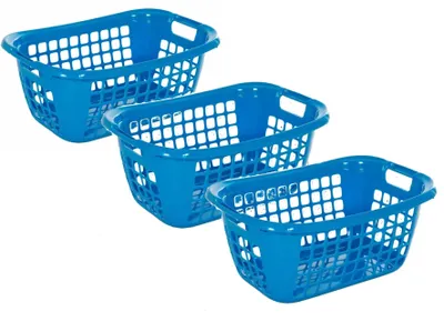 Produktbild von 3 Stück 32 L Wäschekorb Wäschekörbe Plastik Kunststoff Korb Griffen Blau