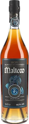 A bottle of Malteco rum on a white background.