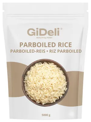 Immagine prodotto di Riso parboiled a chicco lungo, leggero, ricco di nutrienti, fonte di vitamine del gruppo B, vegano, prodotto naturalmente da GiDeli