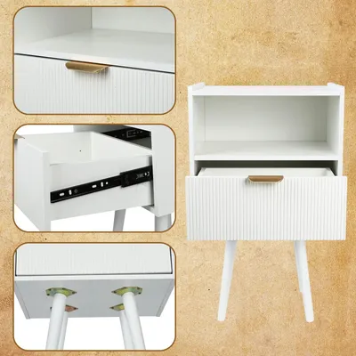Immagine prodotto di Comodino moderno con cassetto e ripiano aperto