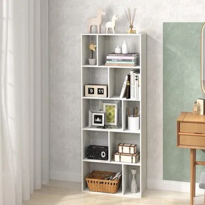 Immagine prodotto di Libreria - 5 ripiani - 10 scomparti - 60x25x160 cm - legno bianco - da pavimento