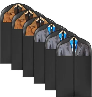 Immagine prodotto di Set valigia porta abiti da uomo, 6 pezzi, 101 cm x 60 cm, con cerniera, valigia porta abiti traspirante per guardaroba o viaggio, nera