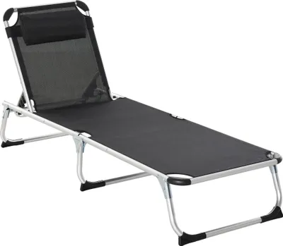 Zdjęcie produktu dla Leżak z 5-stopniową regulacją, składany i ergonomiczny, z siateczką. Idealny leżak ogrodowy na taras i do ogrodu, 170 x 60 x 76 cm, czarny