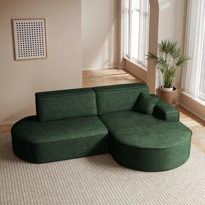 Image de Canapé d'angle Modena Pro avec fonction de couchage et coffre de lit tissu Poso - VERT DROITE