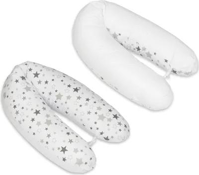 Image de Coussin maternité polyvalent pré/postnatal Étoiles grises et blanches sur fond blanc