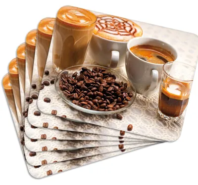 Produktbild von MG Design Set aus 6 Kork-Platzsets - Coffee 6 - 30 x 40 cm - hitzebeständig & abwischbar, mit Korkrückseite