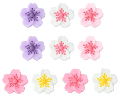 Image de Perles en silicone, motif fleurs de cerisier - 10 pièces dans 5 couleurs - pour la création de bijoux, bracelets, colliers, travaux manuels, sacs, porte-clés, décoration de téléphones, stylos, etc