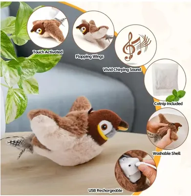 Produktbild von Elektrische interaktive Katzenspielzeug -Flappvogel mit Katzenminzen wiederaufladbar Simulation Vogelkatze Toys Aktiviertes flauschiges Plüschspielzeu