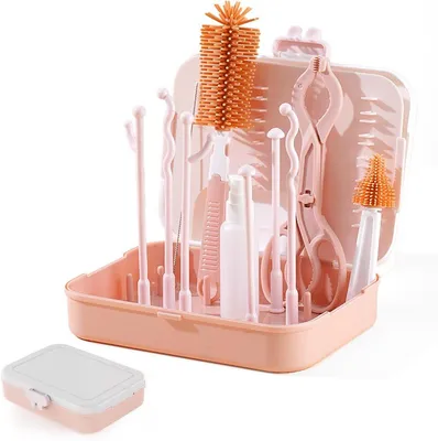 Komplettset zum Trocknen von Flaschen mit Bürste, Reisebürste und Hygienezubehör für Babyflaschen (Grün)