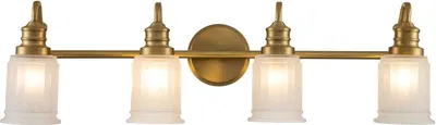 Produktbild von Badezimmerlampe Glas Metall G9 IP44 3000 K warmweiß 1200 lm B: 81,3 cm in Messing gebürstet Weiß 4-flammig