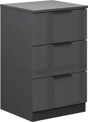 Produktbild von Nachttisch Vicco Fino Schwarz Hochglanz 37.6 x 61.8 cm mit 3 Schubladen, Model 58557