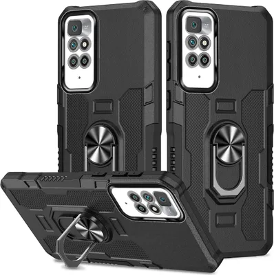 Produktbild von Redmi 10 Hülle, Dual Layer Robuste Rüstung Ringhalter Ständer Schutzhülle für Xiaomi Redmi 10 Schwarz