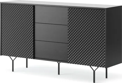 Obrázek produktu pro Komoda, prádelník ORILLIA KSZ144 - černá - 2 frézovaná čela - 3 zásuvky - šířka 144 cm, výška 83 cm, hloubka 38 cm