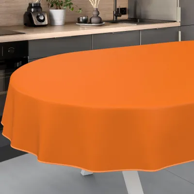 Produktbild von Tischdecke Textil-Optik UNI Orange Oval 180x140cm mit Band-Kante Wachstuch abwaschbar