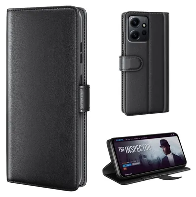Produktbild von Echtleder Handyhülle für Xiaomi Redmi Note 12 Lederhülle Cover Case Tasche Klapphülle Fliphülle Leder Hülle Farbe: Schwarz