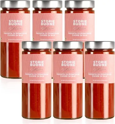 Produktbild von e Saucen Packung mit 6 pÃ1/4rierten Tomaten, Cuore di Bue und Basilikum, 550 g., 550gr