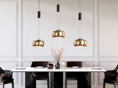 Produktbild von LED Pendelleuchte Gold / Schwarz 3flammig höhenverstellbar & dimmbar, 100cm lang