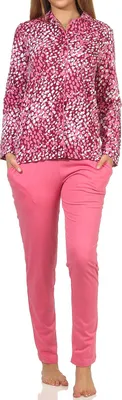 Produktbild von Eleganter Damen Pyjama langarm Schlafanzug zum durchknöpfen in Tupfen Optik ; beere , 44