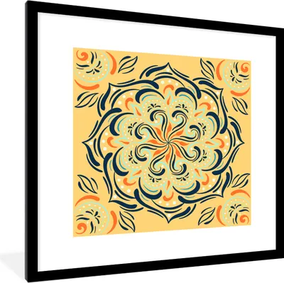 Produktbild von MuchoWow® MuchoWow® Gerahmtes Poster Blume - Blätter - Gelb - Muster 40x40 cm - Poster mit zchwarzem Bilderrahmen - Poster - Plakat im Rahmen