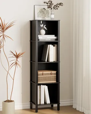 Produktbild von Bücherregal 4 Ablagen, Eckregal, schwarz, für Wohnzimmer