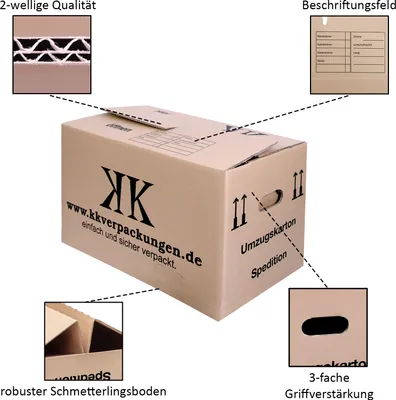 Produktbild von 20x MIDORI XXL Umzugskartons DOPPELTER BODEN 2-wellig 660x360x405 mm Umzugkarton