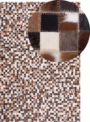 Produktbild von BELIANI Teppich Beige Braun Schwarz Kuhfell 160 x 230 cm Kurzflor Patchwork Handgefertigt Rechteckig