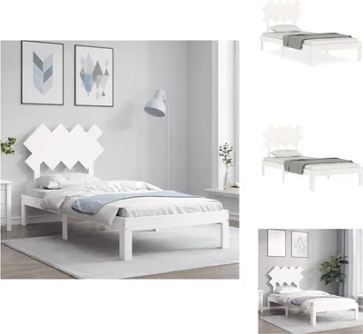 Zdjęcie produktu dla vidaXL Łóżko z litego drewna z zagłówkiem białe 90x200 cm - Łóżka i ramy łóżek