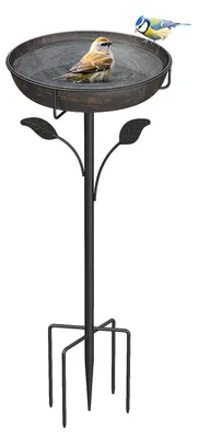 Zdjęcie produktu dla Pojemnik na wodę dla ptaków, stojący, 26 cm, metal, brązowy, do ogrodu, dla ptaków dzikich, miska na wodę