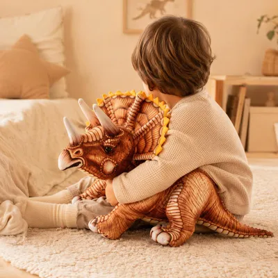 Produktbild von Sweety Toys 10844 Plüsch Dinosaurier 62 cm braun Triceratops -Dreihorngesicht