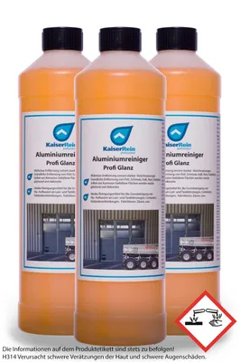 Produktbild von KaiserRein Aluminiumreiniger Profi Glanz 3 x 1L= 3L ist ein starker Grundreiniger für Aluminium Reiniger Alu-Reiniger