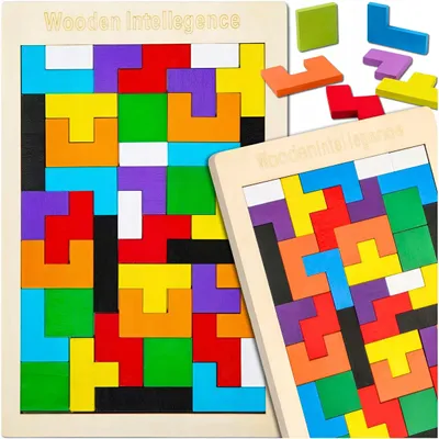 Produktbild von Montessori Holz-Puzzle Tetris – Pädagogisches Legespiel für Kinder & Erwachsene – Holzbausteine Denkspiel – Kreatives Logikspiel aus Naturholz