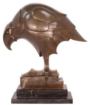 Obrázok produktu pre Casa Padrino luxusná bronzová socha v štýle art deco orol bronzové farby / čierna 16,8 x 34,2 x v. 39,6 cm - bronzová postava s mramorovým podstavcom - dekoratívne doplnky